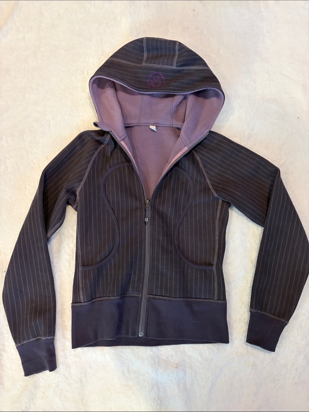 lululemon athletica Charcoal Pinstripe Hoodie with Lavender Lining